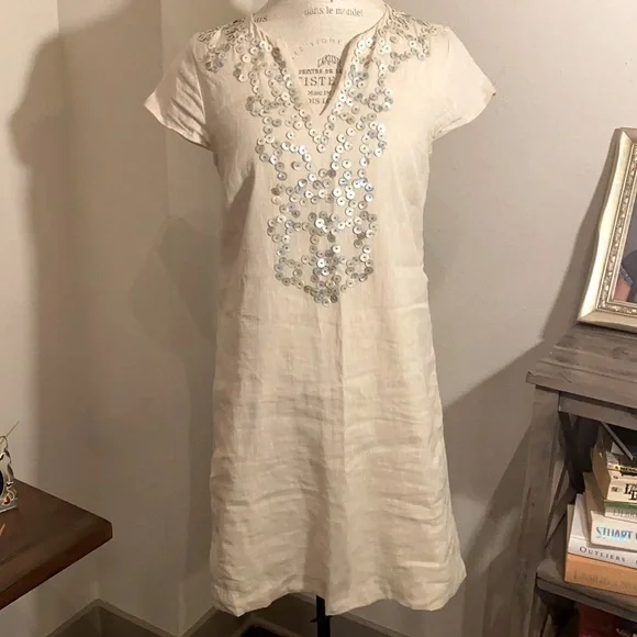 Vineyard Vines linen cap sleeve ivory dress size 4​ - Picture 2 of 9